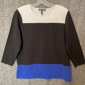 Lauren Ralph Lauren Top Women XL Black Blue Colorblock Stretch Nautical Preppy L